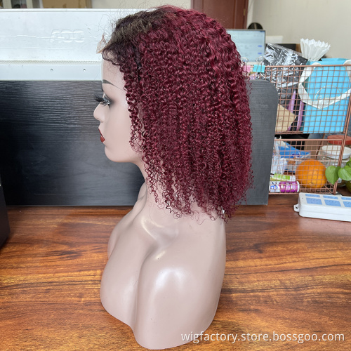 T1B BurgVendor Wholesale Brazilian Hair Wig, Virgin Hair Ombre Color Wine Red Burgundy Short Curly Cheap Lace Closure Hair Wigs
